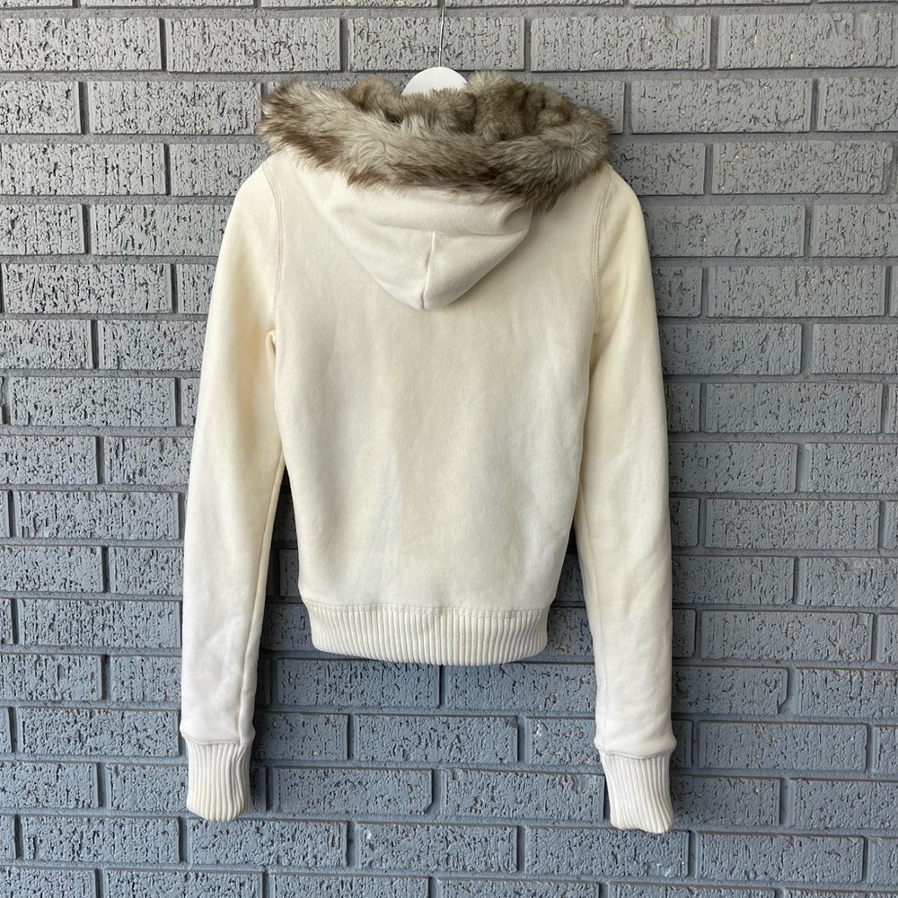 Y2K Abercrombie & Fitch Faux Fur Lined Full Zip Jacket Cream Size Medium RARE - Picture 8 of 10